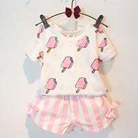 Girl Casual/Daily Print Sets, Cotton Summer Short Sleeve Clothing Set