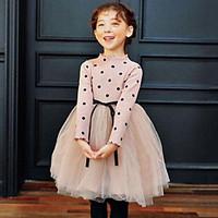 girls casualdaily polka dot patchwork dress cotton mesh spring fall lo ...