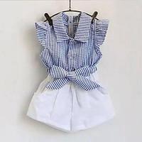 Girl Casual/Daily Striped Sets, Cotton Summer Sleeveless Clothing Set