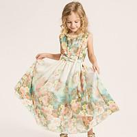 Girl\'s Beach Floral DressCotton / Polyester Summer / Spring Green / Pink