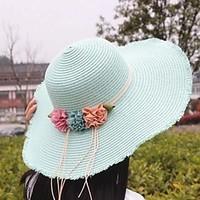 Girl\'s Lovely Fashionable Elegant Pearl Flower Doll Big Beach Hat In A Straw Hat