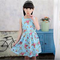 girls solid floral dress cotton summer spring sleeveless