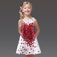 girls white dress print polyester summer