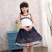 Girl\'s Going out Casual/Daily Holiday Solid Floral Dress, Cotton Summer Sleeveless