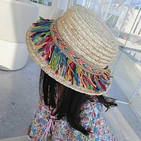 Girl\'s Lovely Fashionable Elegant Green Rainbow Hemp Rope Sun Bask In A Straw Hat