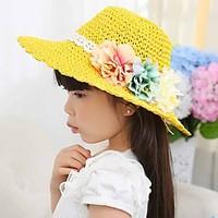 Girl\'s Lovely Fashionable Elegant Pearl Double Color Flower Doll Big Beach Hat In A Straw Hat