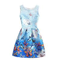 girls solid print dress polyester summer sleeveless