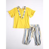 girls casualdaily solid striped sets cotton summer clothing set