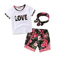 Girls\' Going out Casual Print love SetsCotton Summer Short Sleeve shorts Clothing Set