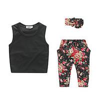 Girl Going out Casual/Daily Print Sets, Cotton Summer Sleeveless Clothing Set