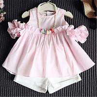 girls casualdaily solid clothing set cotton summer spring pink yellow