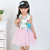 Girl\'s Cotton Fashion Sunshine Summer Going out Casual/Daily Floral Print Lace Sweet Sleeveless Princess Dress