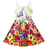 Girl\'s Fashion Flower Print Party Princess Kids Clothing Lovely Princess Dresses (100% Cotton)