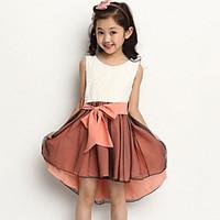 girls solid dress polyester summer spring fall pink yellow