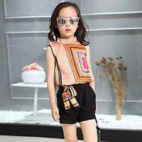 girls casualdaily print sets polyester summer sleeveless clothing set