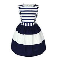 Girl\'s Casual/Daily Solid Striped Dress, Cotton Summer Sleeveless