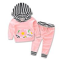 Girls Baby Sets Cotton stripe Long Sleeve Kids Hooded Clothing Leisure Time Set