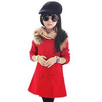Girl\'s Spring/Autumn/Winter Fashion Double-breasted Fur Trim Long Sleeve Jacket Casual/Daily Woolen Blend Coat