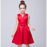 Girl\'s Red Dress, Solid Polyester Summer