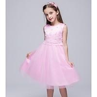 girls blue pink white dress floral polyester summer