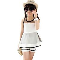 girls striped clothing set polyester summer white