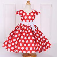 Girl\'s Polka Dot Dress, Cotton Polyester Summer Spring Short Sleeve