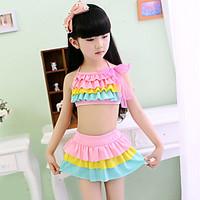 Girl Ruffle Rainbow Patchwork Swimwear, Spandex