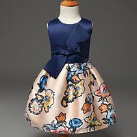 girls blue dress floral polyester summer