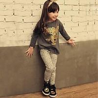 Girl Child Autumn Spring Child Set Baby Girl`s Leopard Head Long-sleeved Tshirt Leopard Print Leggings