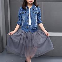 girls casualdaily solid clothing set polyester spring fall blue