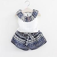 Girl Casual/Daily Print Patchwork Sets, Rayon Polyester Summer Sleeveless Clothing Set