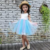 Girl\'s Cotton Fashionable Sweet Embroidered Shallow Splicing Fairy Costumes Dance Skirt Bitter Vleabane Bitter Fleabane Princess Dress