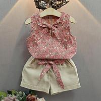 girls casualdaily floral sets cotton summer sleeveless clothing set