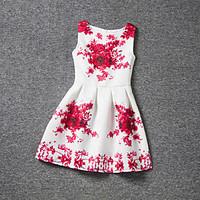 girls purple red dress floral polyester summer