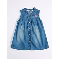 girls casualdaily solid dress cotton linen summer short sleeve