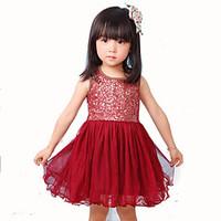 girls red yellow dress lace polyester summer