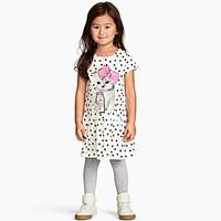 Girl\'s Cotton/Polyester Leisure Cute Cat Dot Short Sleeve Dress