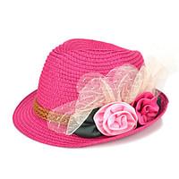 Girl\'s Fashion Cotton Summer Going out/Casual/Daily Solid Color Flower Sand Beach Headgear Baby Straw Hat Children Cap