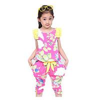 Girls\' Going out Casual/Daily School Floral Sets, Acrylic Nylon Summer Short Sleeve Clothing Set