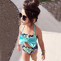 Girls\' Bow Print FLOWER Swimwear Cotton Sandy Beach Swimming Kids Baby Clothing FenLieShi Swimsuit