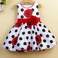 Girl\'s Casual/Daily Holiday School Polka Dot Floral Dress, Cotton Polyester Summer Sleeveless