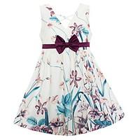 Girls Purple Orchid Print Dresses Floral Bow Party Pageant Casual Kids Clothing