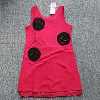 girls red dress floral polyester summer