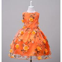 girls going out floral dress polyester summer orange pink