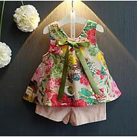 Girl Casual/Daily Print Sets, Cotton Summer Sleeveless Clothing Set