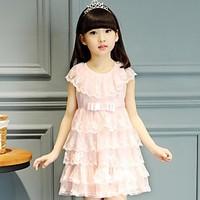 girls beach solid dress cotton polyester summer sleeveless