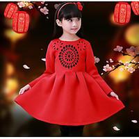 girls casualdaily solid dress cotton winter fall long sleeve