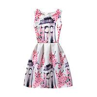 Girl\'s Casual/Daily Holiday School Print Dress, Polyester Summer Sleeveless
