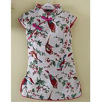 Girl\'s Casual/Daily Floral Print Dress, Linen Summer Short Sleeve