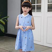 Girl\'s Cotton Sweet Going out Casual/Daily Holiday Blue White Striped Print Patchwork Princess Dress Cotton Summer Sleeveless